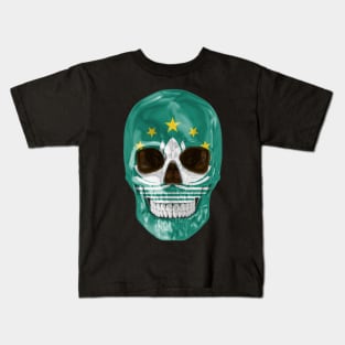 Macau Flag Skull - Gift for Macanese With Roots From Macau Kids T-Shirt